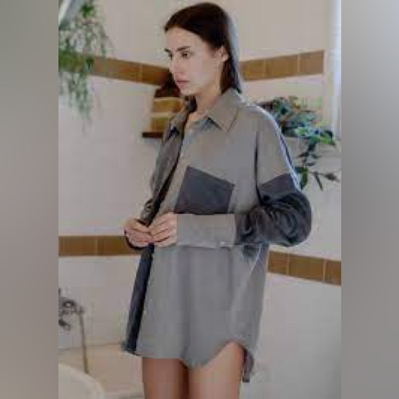 NWOT Free People Silky Samantha Patchwork Button Down - Picture 6 of 11